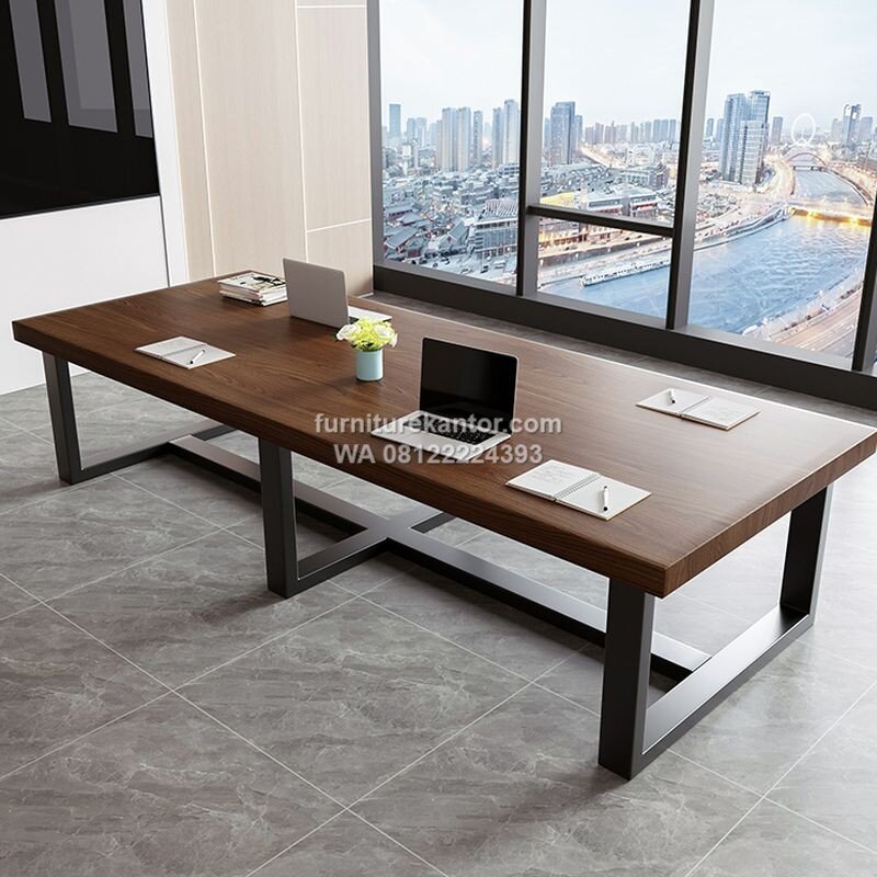 Set Meja Meeting Minimalis Warna Kayu Kaki Besi Hitam 12 Orang 2 Set Meja Meeting Minimalis Warna Kayu Kaki Besi Hitam 12 Orang